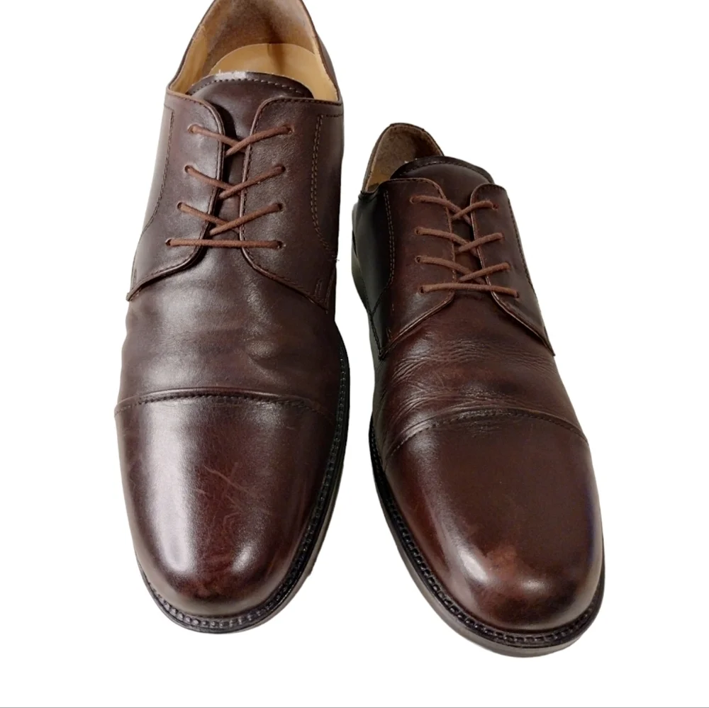 Chaps Lace Up Loafers Mens Size 10.5‎ Brown Leather Cap Toe Casual Career Shoes